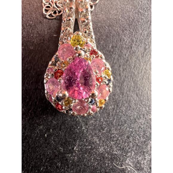 NEW purple multi sapphire sterling silver pendant and chain - Picture 2 of 15